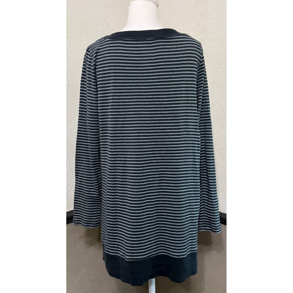 J. Jill Women's Medium Navy Striped Tunic Top 100% Pima Cotton Coastal Relaxed - Picture 3 of 5